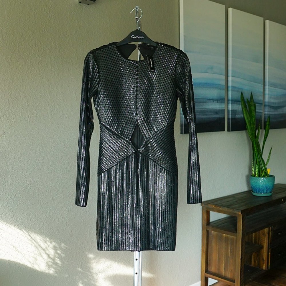 Black sequined mini cocktail dress